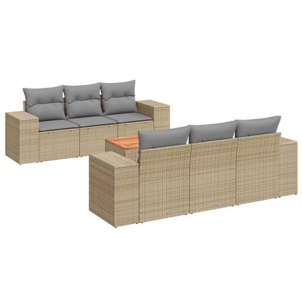 Maison Exclusive - Trädgårdsmöbler med kuddar 7 delar beige flätad resin