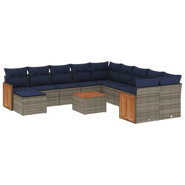 Havemøbel sæt - MAISON EXCLUSIVE - Modulerbart - 12 dele - Grå PE rattan - Akacietræ bordplade Grå