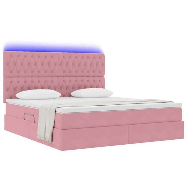 Maison Exclusive - LED förvaringssäng med rosa madrass 180 x 200 cm Sammet
