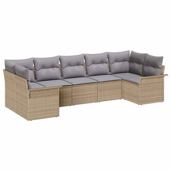 Maison Exclusive - 7-delars trädgårdsoff-set i beige polyrotting beige