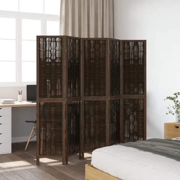 Maison Exclusive - Avskiljande vägg 5 paneler mörkbrun massiv paulownia