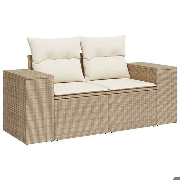 Maison Exclusive - Trädgårdsmöbler med kuddar 9 delar beige flätad resin