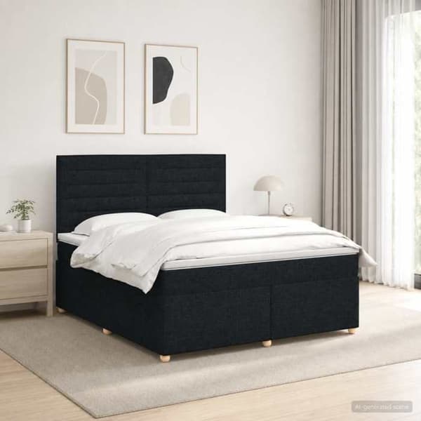 Lys boxspring - MAISON EXCLUSIVE - 180 x 200 cm - Sort - Justerbar hovedgærde - LED USB Svart