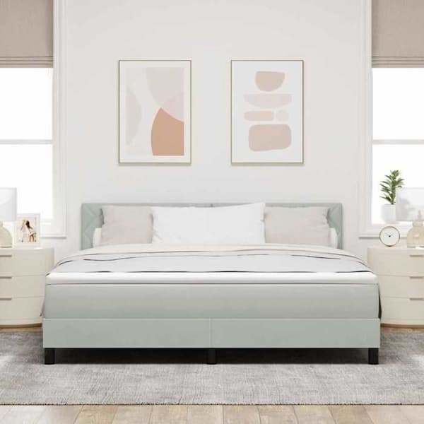 Fjederseng - EKSKLUSIV HUS - 180 x 200 cm - Lys grå - Velour - Justerbar hovedgærde Ljusgrått