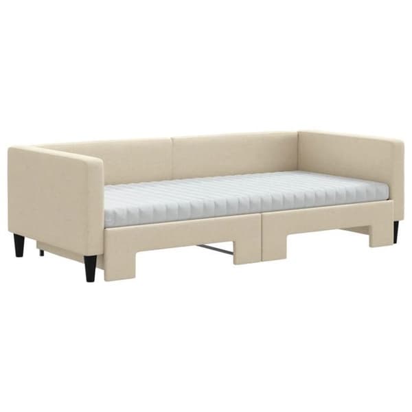 Maison Exclusive - Senge med udtræk og creme madras 90x200 cm stof