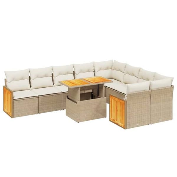 Maison Exclusive - Trädgårdsmöbler med kuddar 10 delar beige flätad resin