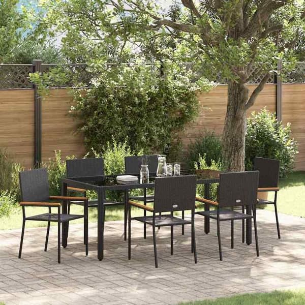 Maison Exclusive - 7 pc have spisebordssæt i sort polyrotin Svart