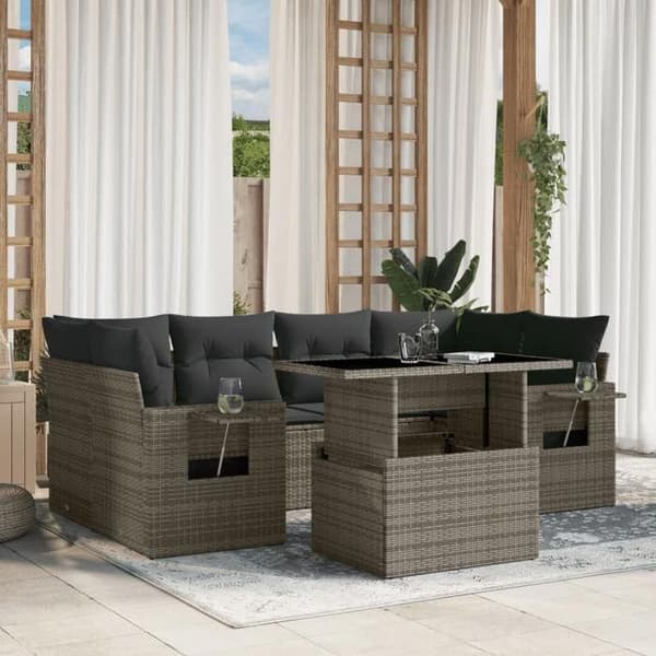 Maison Exclusive - Trädgårdsmöbler med kuddar 7 delar grå flätad resin Grå