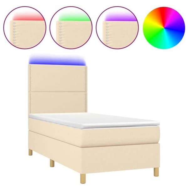 Maison Exclusive - Sengebund med latten og madras samt LED Creme 90x190 cm Stof