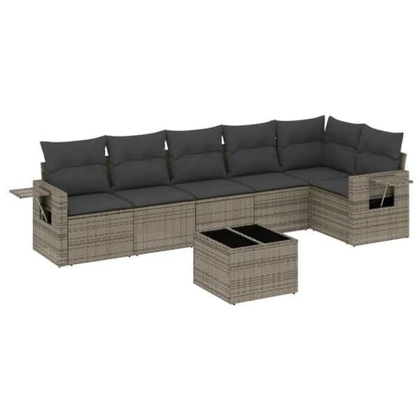 Maison Exclusive - Trädgårdsmöbler med kuddar 7 delar grå flätad resin