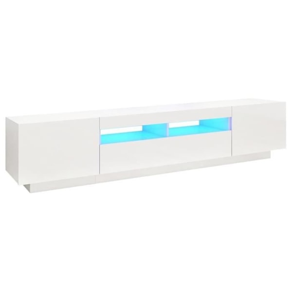 Glänsande vit LED TV-skåp 200x35x40 cm - Samtida - Design - Dörr(ar) och låda(r) Vit