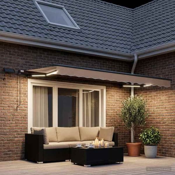 Fällbart tak - EXKLUSIVT HUS - 400×350 cm - Tyg & aluminium - Solcell LED - Manuell Mol