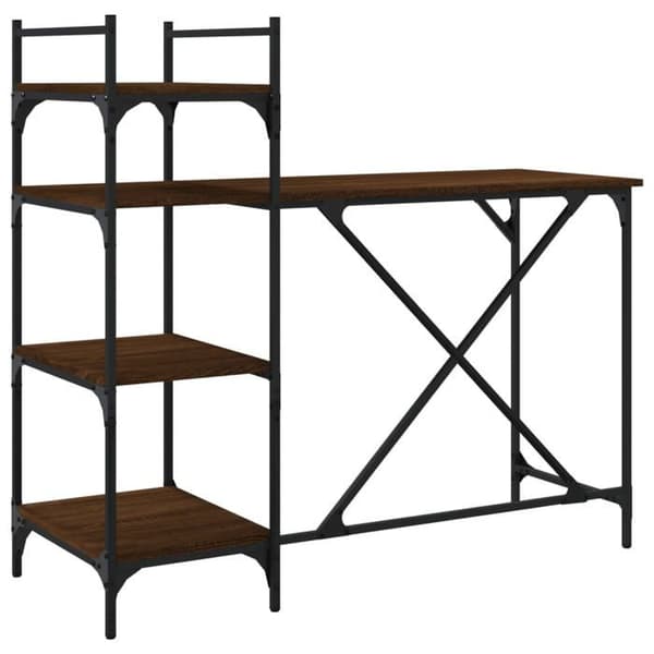 Maison Exclusive - Computerbord med hylder i brunt egetræ 120x47x109 cm Brun ek