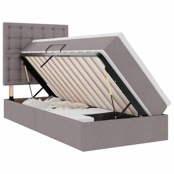Sengestel med madras - EKSKLUSIV HUS - 100 x 200 cm - Taupe - Kunstlæder - Hydraulisk side løftemekanisme Mol