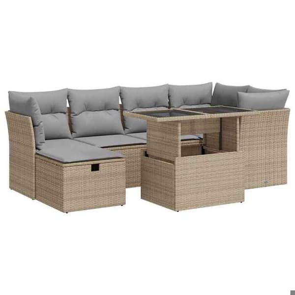 Maison Exclusive - Trädgårdsmöbler med kuddar 7 delar beige flätad resin