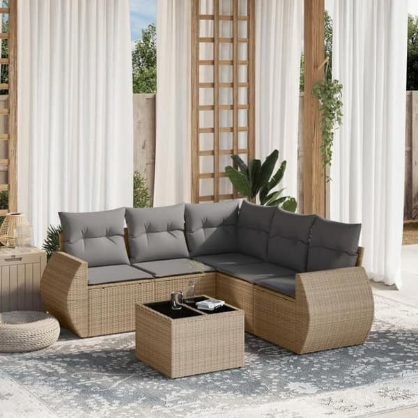 Maison Exclusive - Trädgårdsmöbler med kuddar 6 delar beige flätad resin