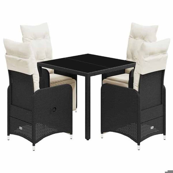 Maison Exclusive - Havebistro sæt 5 dele med sorte puder i poly rattan Svart