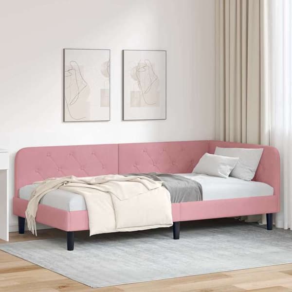Sängram i hörn - EXKLUSIV HEM - 100 x 200 cm - Rosa - Sammet - Konvertibel soffa-säng Ros