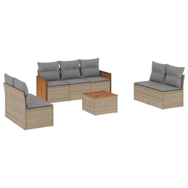 Maison Exclusive - Trädgårdsmöbler med kuddar 8 delar beige flätad resin