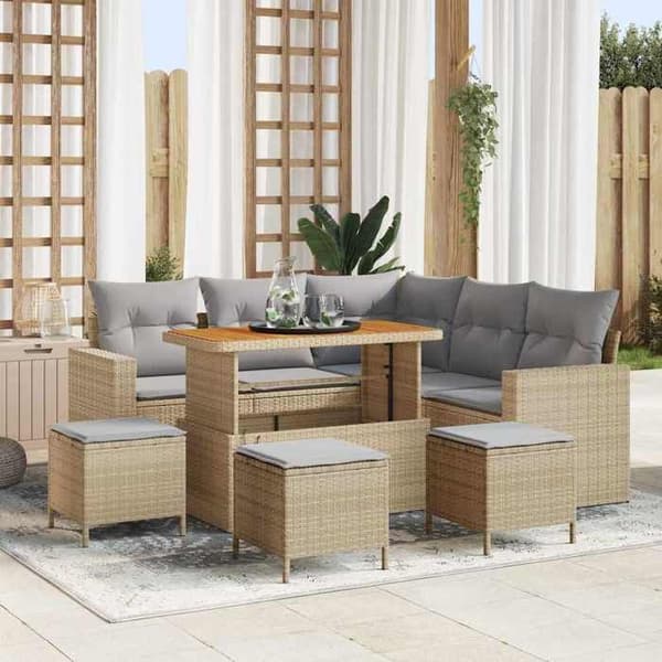 Maison Exclusive - 9 osan beige polyrottinkinen puutarhakalustesetti