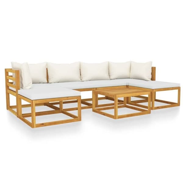 Maison Exclusive - Trädgårdsmöbler 7 delar med kuddar Creme Solid akaciaträ