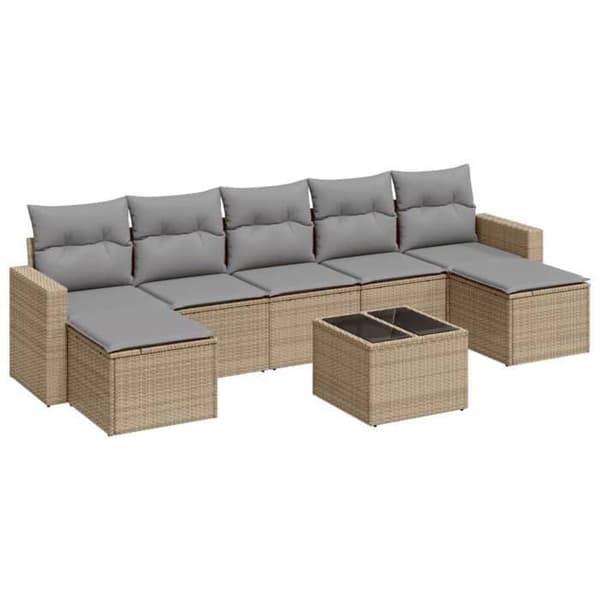 Maison Exclusive - Trädgårdsmöbler med kuddar 8 delar beige flätad resin