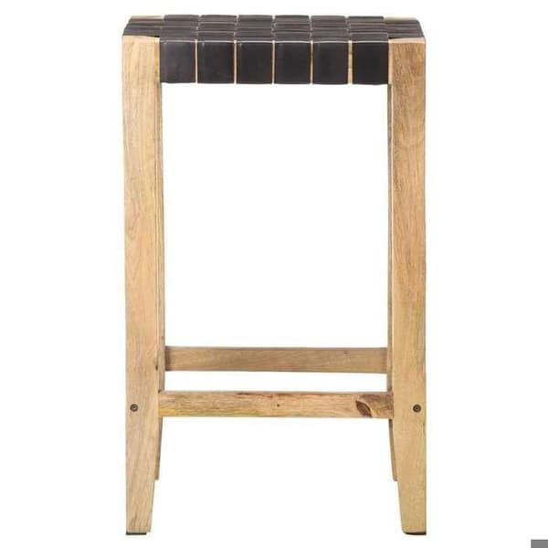 Barstol - MAISON EXCLUSIVE - Sæt af 2 - Sort gedeskind - Mangotræ - Højde 75 cm Svart
