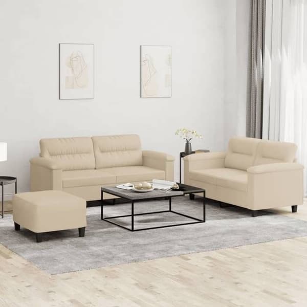 Maison Exclusive - 3-delars soffgrupp med kuddar i crèmefärgad mikrofiber