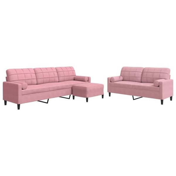 Maison Exclusive - Set med 3 soffor och kuddar och rullkuddar i rosa sammet Ros