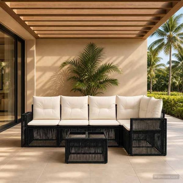 Maison Exclusive - 6-delt have-sofa sæt i sort og creme polyrotin