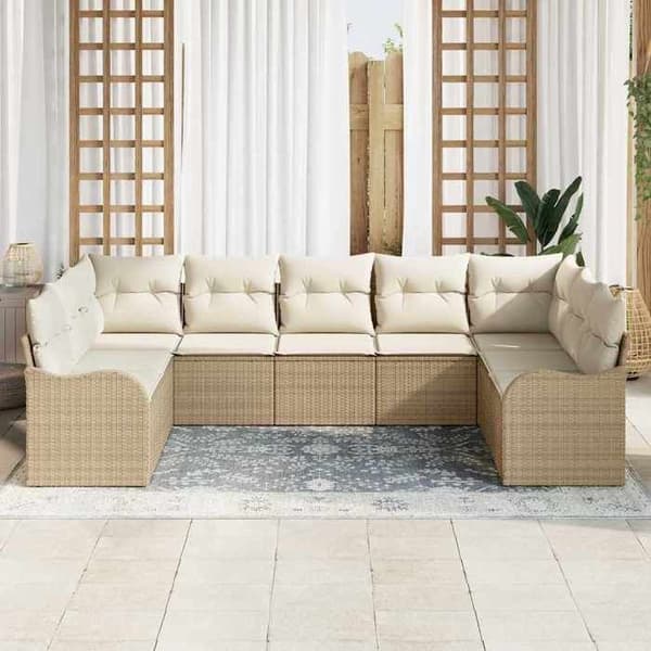 Maison Exclusive - 9 osan beige polyrottinkinen puutarhakalustesetti
