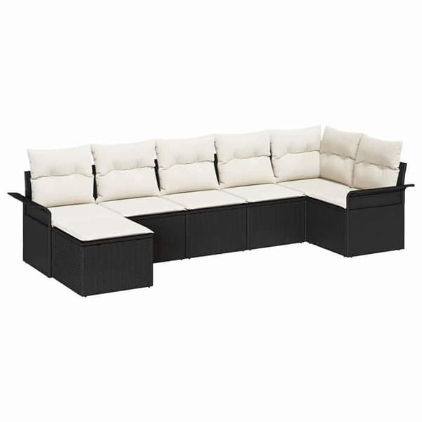 Trädgårdsmöbelset - EXKLUSIV HEM - 7 delar - Svart polyrotin - Stålram - Modulerbar, dold förvaring Svart
