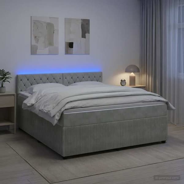 Maison Exclusive - Boxspring seng med madras Lys grå 140 x 190 cm Velour Ljusgrått