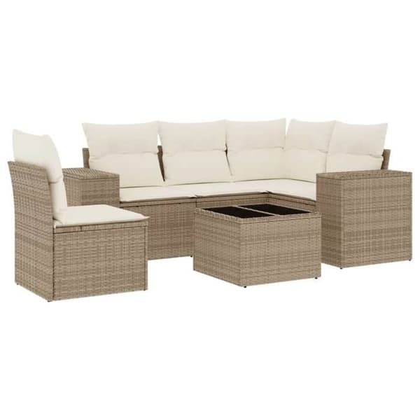 Maison Exclusive - Trädgårdsmöbler med kuddar 6 delar beige flätad resin