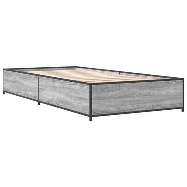 Sengestel - EKSKLUSIV HUS - Sonoma grå - Ingeniørtræ - Sorte stålben - Stive lameller 80 x 200 cm Sonoma grå