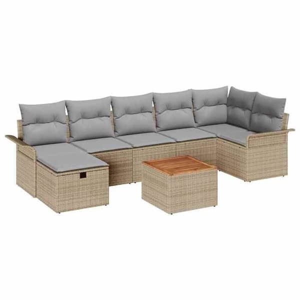 Maison Exclusive - 8 osan beige polyrottinkinen puutarhakalustesetti
