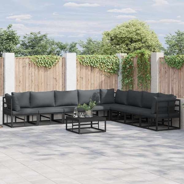 Maison Exclusive - 8 stk. have-sofa sæt i sort aluminium Svart (ram); antracitkuddar