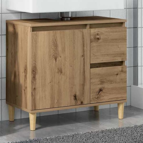 Maison Exclusive - Vaskeskab i egetræ, håndlavet 65x33x60 cm, ingeniørtræ