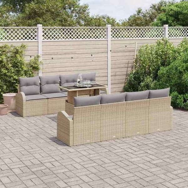 Maison Exclusive - 9 osan beige polyrottinkinen puutarhakalustesetti