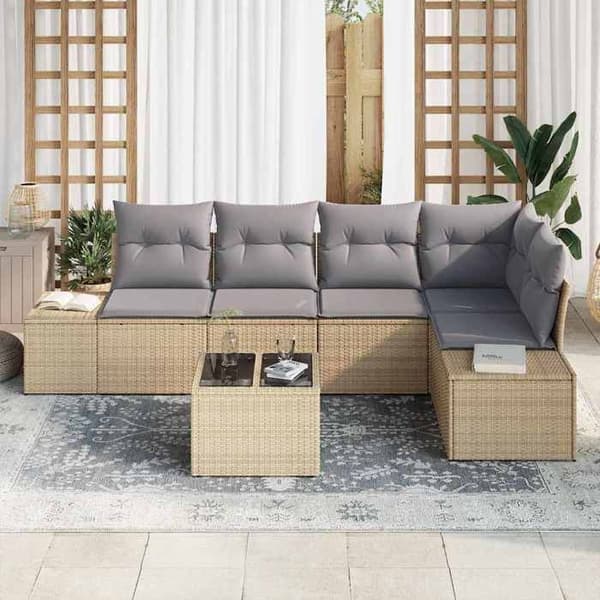 Maison Exclusive - Beige ja vaaleanharmaa polyrottinkinen puutarhakalustesarja