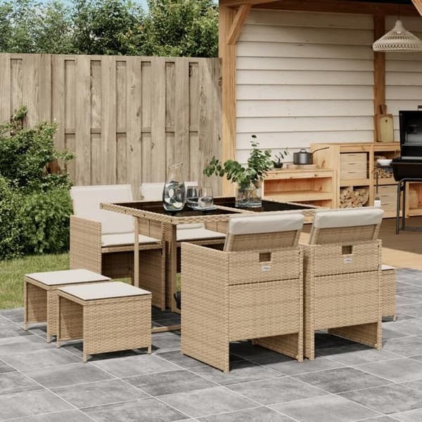 Maison Exclusive - Puutarhakalusteryhmä ja tyynyt 9 kpl beige Polyrottinki