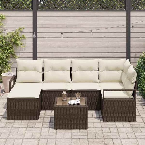 Lounge-soffor - MAISON EXCLUSIVE - 7-delars set - Poly rattan - Modulär - Dolda förvaringar Kastanjebrun och Grädde