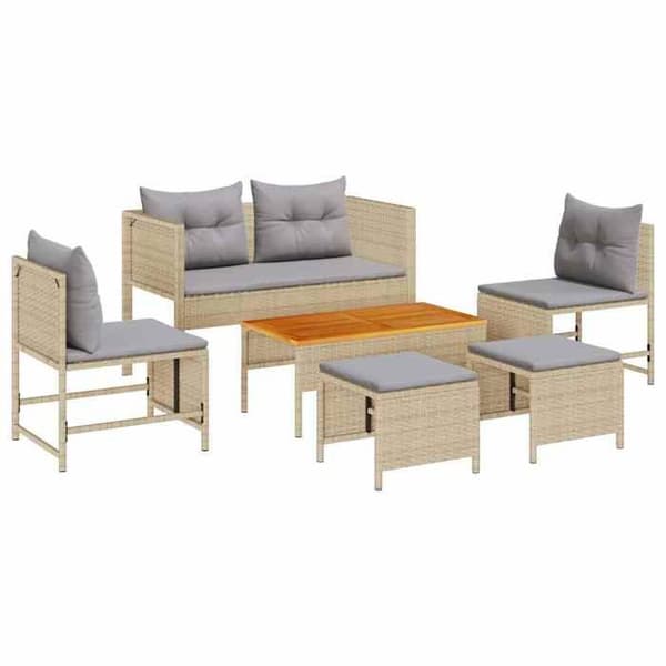 Maison Exclusive - 6 osan puutarhakalustesetti, vaaleanbeige ja vaaleanharmaa polyrottinki