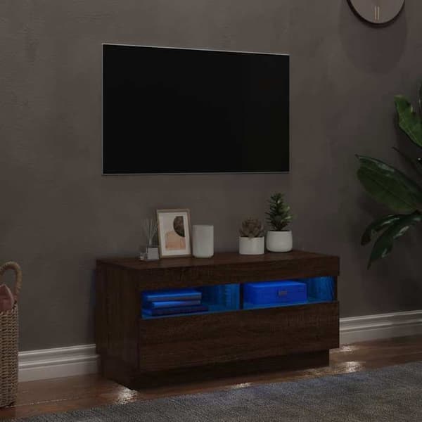 Maison Exclusive - TV-møbel med LED-lys, brunt egetræ 80x35x40 cm
