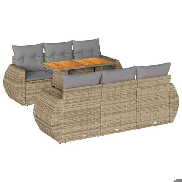 Maison Exclusive - Trädgårdsmöbler med kuddar 7 delar beige flätad resin