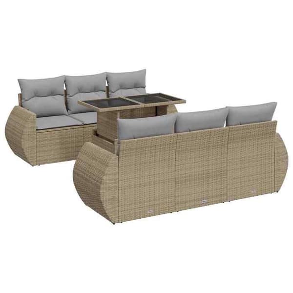 Maison Exclusive - Trädgårdsmöbler med kuddar 7 delar beige flätad resin