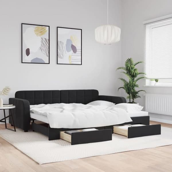Lisävuode - MAISON EXCLUSIVE - Vuode, jossa on vetolaatikot ja alavuode - 90x190 cm - Musta sametti - Metallirunko Svart