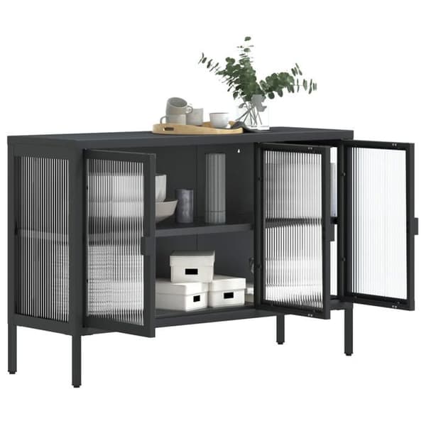 Maison Exclusive - Buffet sort 105x35x70 cm glas og stål