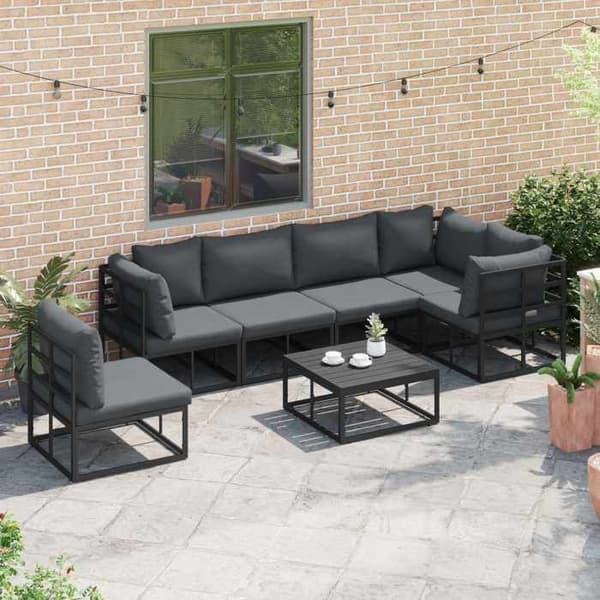 Maison Exclusive - 6-delars trädgårdsoff-set i svart aluminium