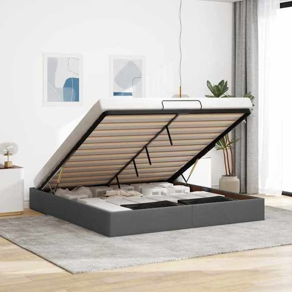 Sengestel ottoman - EKSKLUSIV HUS - 180x200 cm - Mørkegrå - Polyesterstof - Hydraulisk opbevaring Mörkgrå